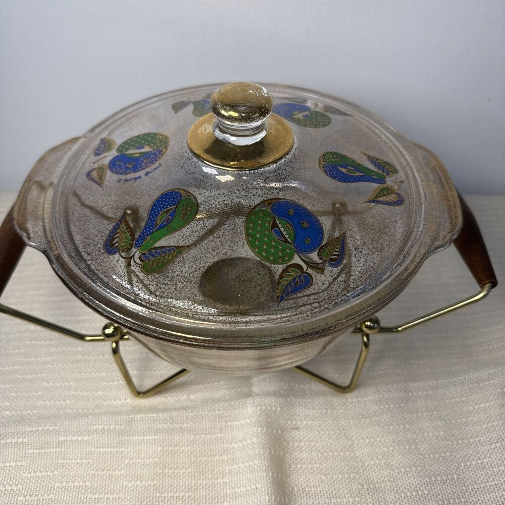 VTG Georges Briard Fire King Glass Chafing Dish Forbidden Fruit 2 Quart Round